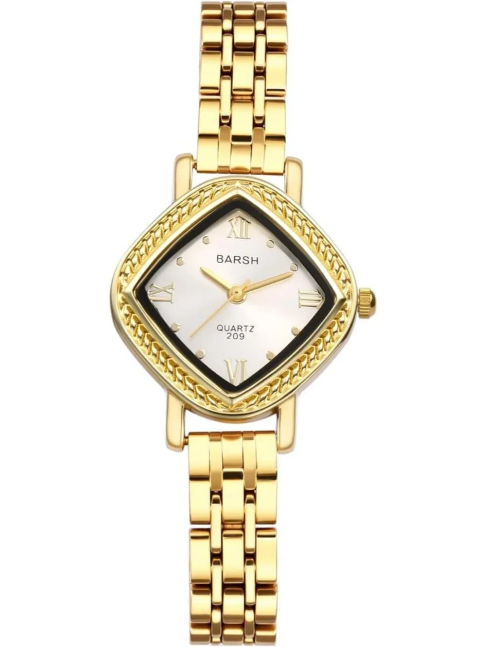 Women’s Gold White Analog Quartz Roman Numerals Stainless Steel Band Wrist Watch